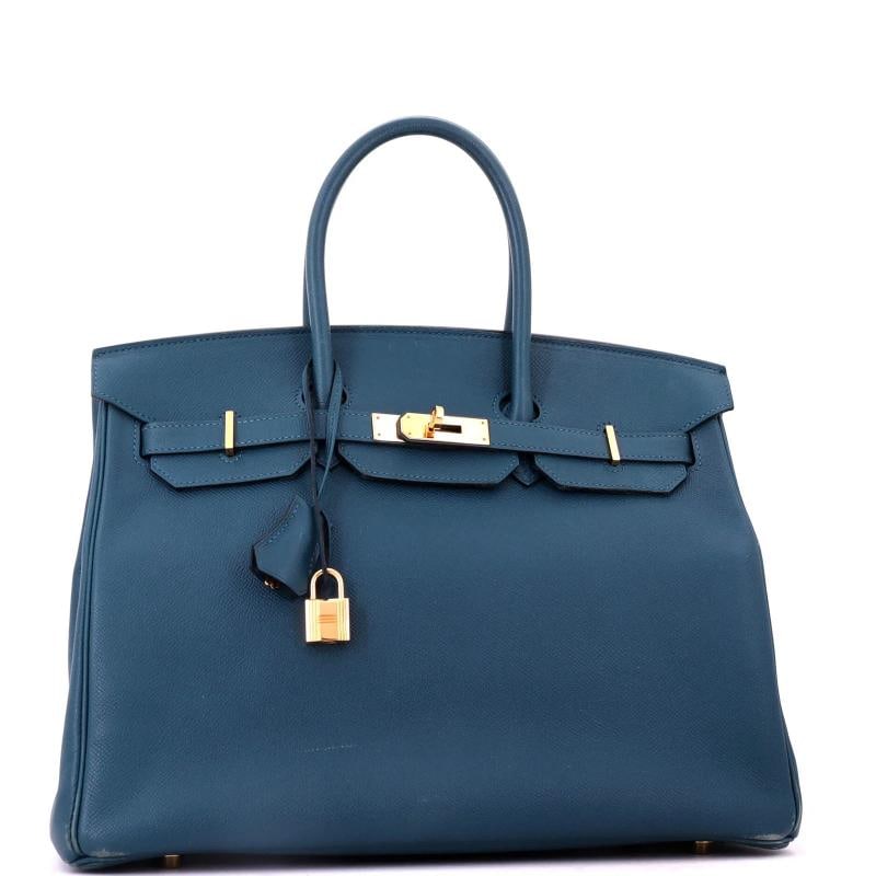Hermes Birkin Handbag Blue Epsom with Gold Hardware 35 - 2