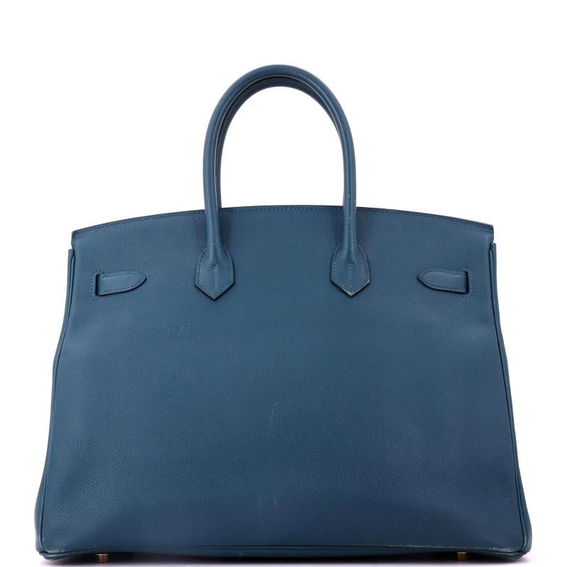 Hermes Birkin Handbag Blue Epsom with Gold Hardware 35 - 3