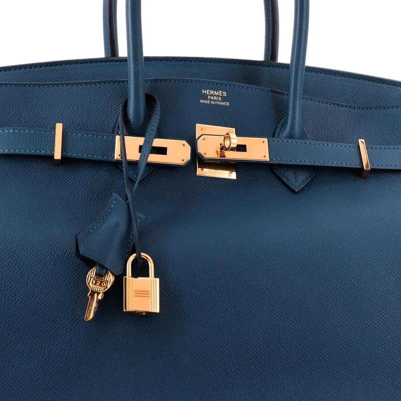 Hermes Birkin Handbag Blue Epsom with Gold Hardware 35 - 6