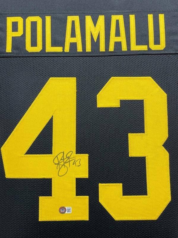 Troy Polamalu Autographed Pittsburgh Steelers Black Jersey Framed BAS Signed - 2