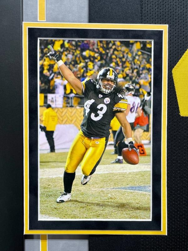 Troy Polamalu Autographed Pittsburgh Steelers Black Jersey Framed BAS Signed - 4