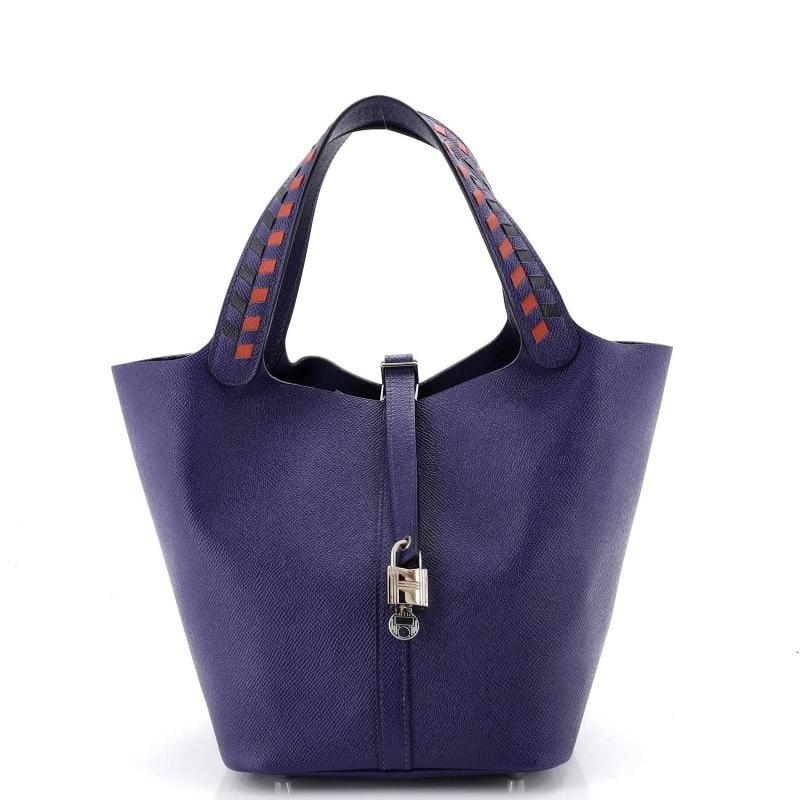 Hermes Picotin Lock Bag Tressage Epsom MM: Condition: Pre-owned - Excellent,Brand: Hermes,Exterior Material: Leather,Style: Totes,Exterior Color: Blue,Department: Women,Size: Mm,Accessories: Lock, Keys
