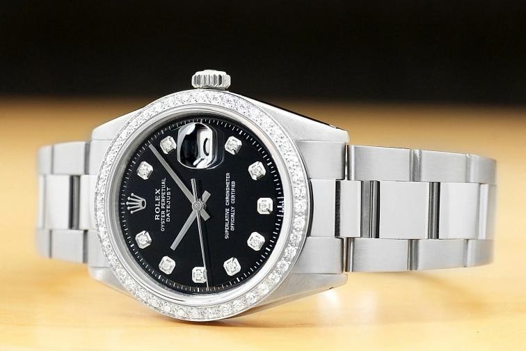 MENS ROLEX DATEJUST 1603 18K WHITE GOLD DIAMOND STAINLESS STEEL OYSTER WATCH - 2