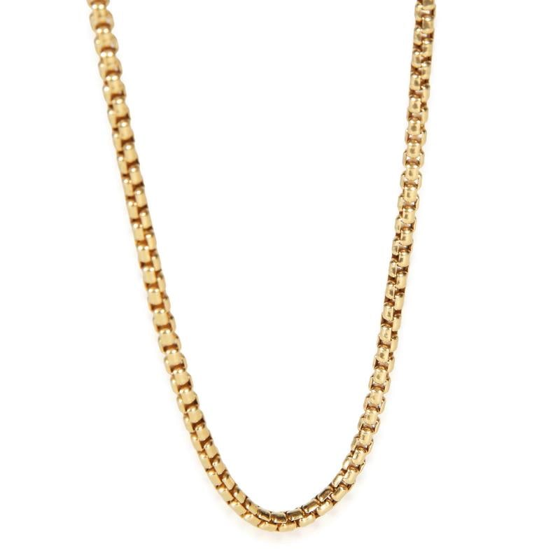David Yurman Yellow Gold 3.4mm Box Chain Necklace: Condition: Pre-owned,Clasp/Buckle Type: Lobster Claw,Side Stone Type: No Stone,Metal Purity: 18k,With Original Box/Packaging: No,With Papers: No,Gross Weight (grams): 32.99,Department: