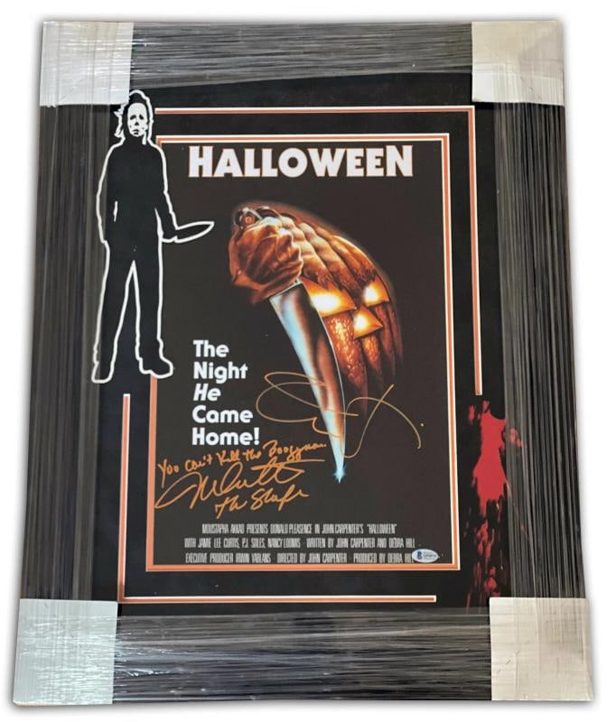 NICK CASTLE JAMIE LEE CURTIS HALLOWEEN SIGNED 12X18 PHOTO FRAMED BECKETT BAS COA: Industry: Movies,Personalize: No,Movie: HALLOWEEN,Signed by: NICK CASTLE AND JAMIE LEE CURTIS,Signed: Yes,Autograph Authentication: Beckett,Original/Reproduction: Original,Country of Origin: United St