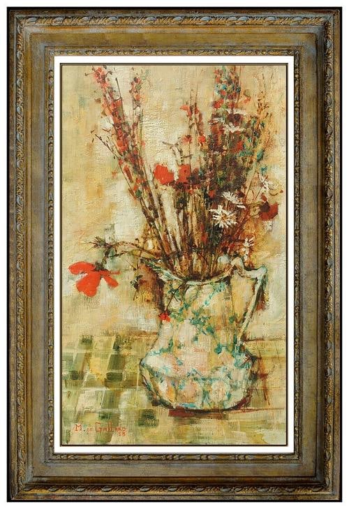 Michel De Gallard Original Oil Painting On Canvas Still Life Flowers Signed Art: It is of impressive craftsmanship and size, measuring approximately 22" x 13", and, 30" x 21" with its museum quality frame.