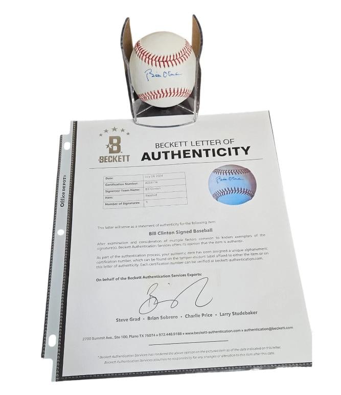 President Bill Clinton Signed Autograph Rawlings MLB Baseball BECKETT BAS LOA - 2