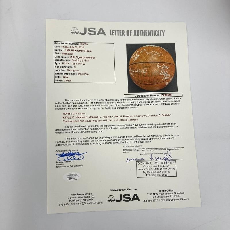 1988 Team USA Olympics Signed Basketball David Robinson JSA COA RARE - 2