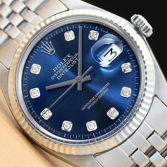 ROLEX MENS DATEJUST 1601 18K WHITE GOLD AND STAINLESS STEEL WATCH w/ ROLEX BAND: Condition: Pre-owned - Excellent,Bezel Color: Silver,Max Wrist Size: 7.26-7.5 in,Number of Jewels: 26 Jewels,Indices: Diamond Markers, 12-Hour Dial, Multiple Hands,Bezel: Rolex 18K White Gold Fluted B