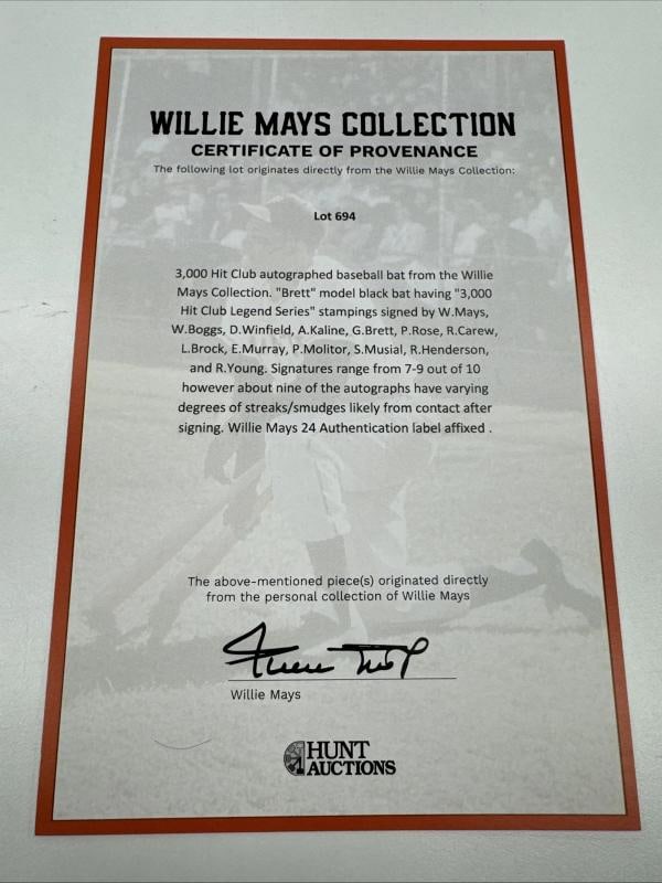 3,000 Hit Club Multi Signed Baseball Bat 11 Signatures Willie Mays JSA COA - 14