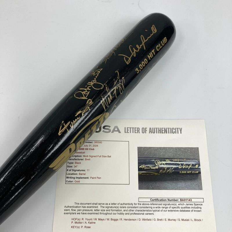 3,000 Hit Club Multi Signed Baseball Bat 11 Signatures Willie Mays JSA COA: Sport: Baseball,Signed: Yes,Autograph Authentication: James Spence Authentication (JSA),Original/Reprint: Original,Product: Bat,Team: Minnesota Twins,Country of Origin: United States
