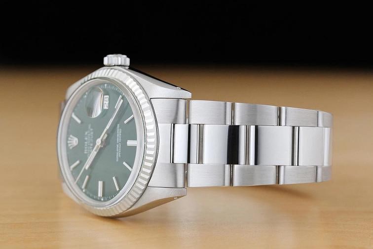 ROLEX MENS DATEJUST 1601 GREEN DIAL 18K WHITE GOLD STEEL WATCH w/ OYSTER BAND - 4