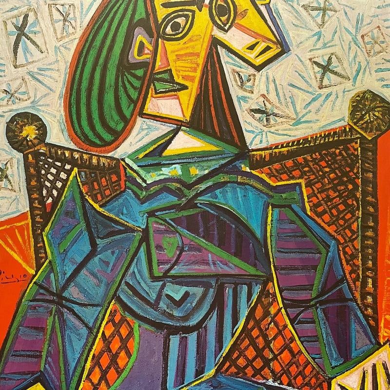 PABLO PICASSO RARE 1968 LITHO PRINT FRAMED EXHBT POSTER "WOMAN IN ARMCHAIR" 1941 - 8