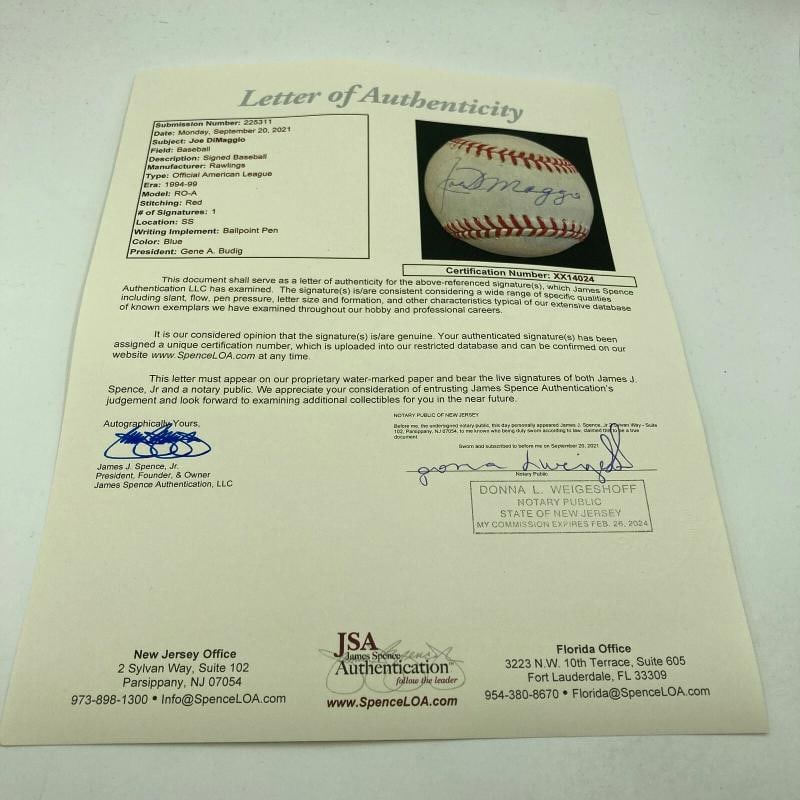 Beautiful Joe Dimaggio Signed Autographed American League Baseball With JSA COA - 4