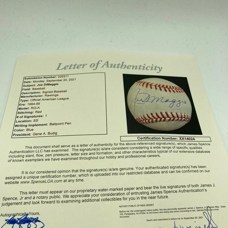 Beautiful Joe Dimaggio Signed Autographed American League Baseball With JSA COA - 9