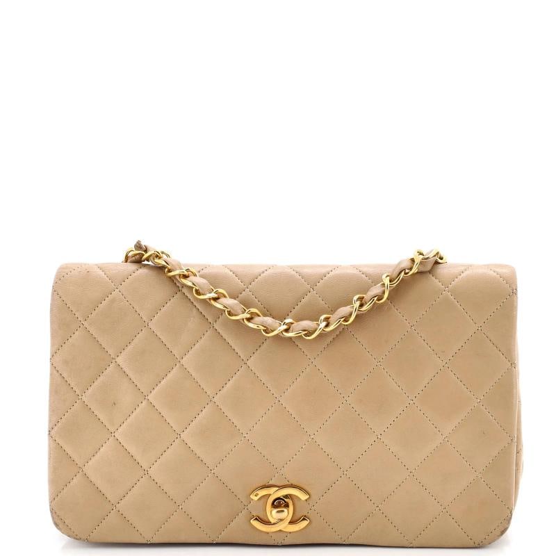 Chanel Vintage Full Flap Bag Quilted Lambskin Medium: Condition: Pre-owned - Good,Brand: Chanel,Exterior Material: Leather,Style: Shoulder Bags,Exterior Color: Neutral,Department: Women,Size: Medium,Accessories: Dust Bag