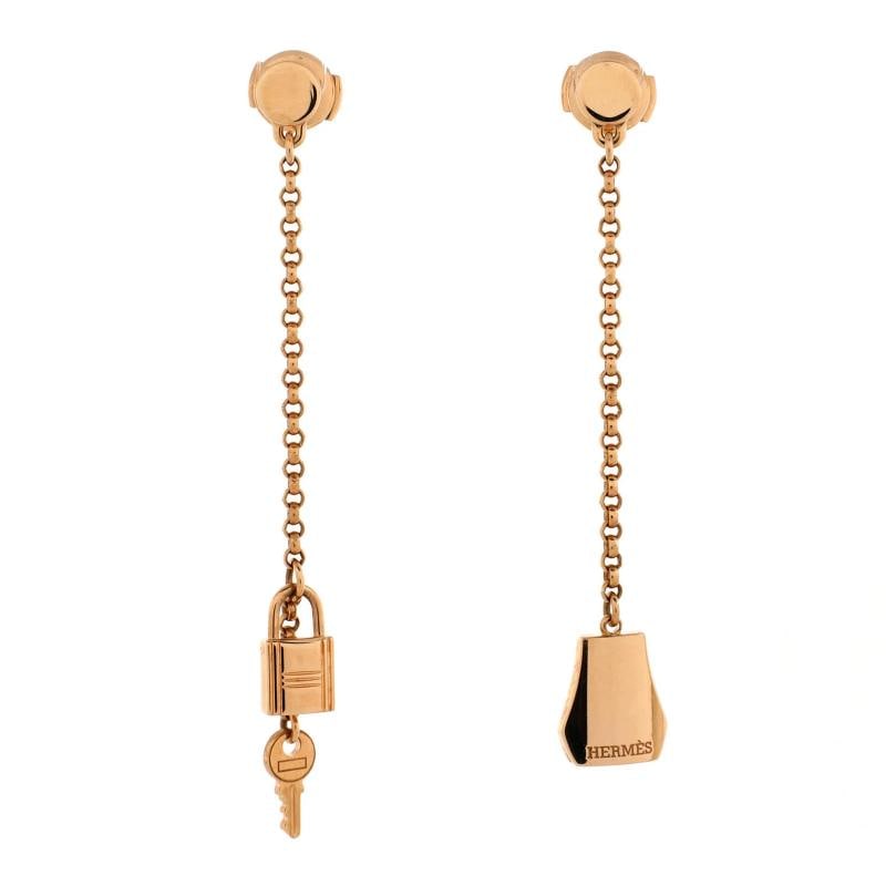 Hermes Kelly Clochette Drop Earrings 18K Rose Gold: Condition: Pre-owned - Good,Brand: Hermes,Main Stone: Unknown,Metal: 18K Rose Gold,Metal Purity: 18K,Style: Dangle/Drop,Type: Earrings,Color: Rose Gold,Material: 18K Rose Gold