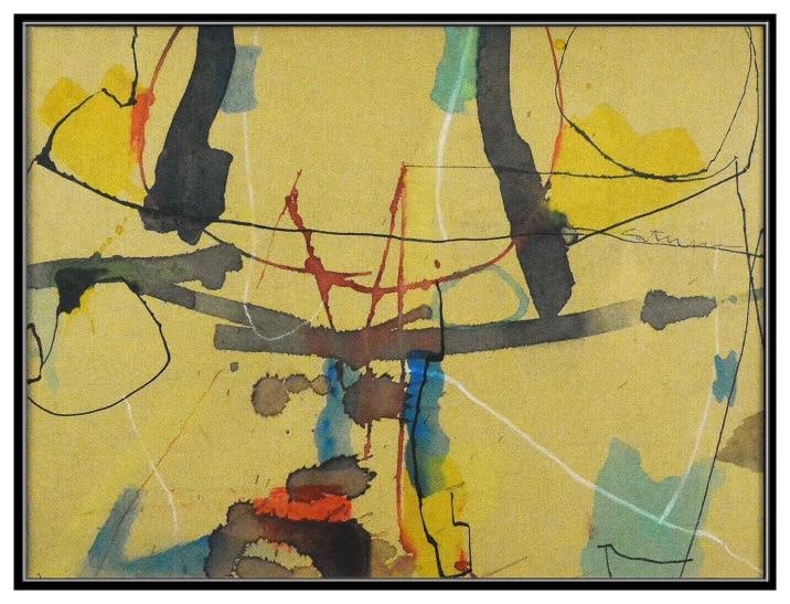 Louis Catusco Original Modern Abstract Watercolor Painting Signed Framed Artwork - 2