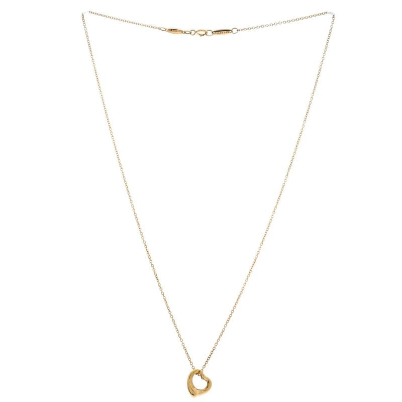 Tiffany & Co. Elsa Peretti Open Heart Pendant Necklace 18K Yellow Gold 11mm - 2