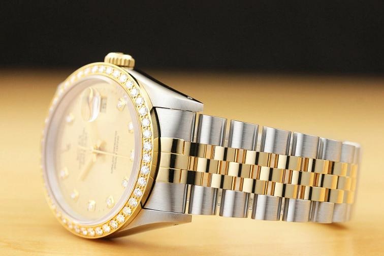 ROLEX MENS DATEJUST 16233 CHAMPAGNE 18K GOLD STAINLESS STEEL DIAMOND WATCH - 4