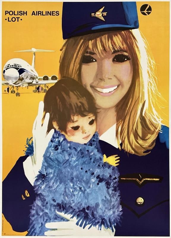 Original Vintage Poster LOT - POLISH AIRLINES Airline Travel Tourism LINEN: Dimensions: 26.6 x 37 in. / 67.5 x 94 cm.; Circa: 1971 Original vintage "POLISH AIRLINES - LOT" airline travel poster, designed by JANUSZ GRABIANSKI, and printed circa 1971.