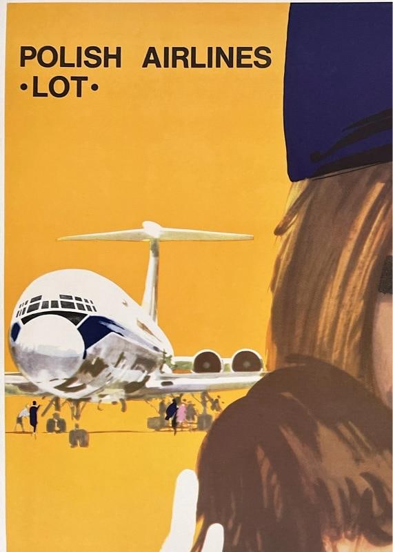 Original Vintage Poster LOT - POLISH AIRLINES Airline Travel Tourism LINEN - 2