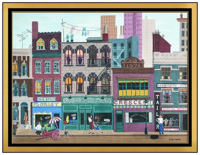 Joan Landis Original Cityscape Acrylic Painting on Board Framed Signed Artwork: Also, measuring approximately 14Ã¢â‚¬Â x 20Ã¢â‚¬Â and 22Ã¢â‚¬Â x 28Ã¢âR