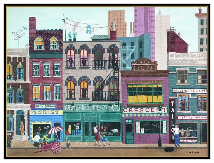Joan Landis Original Cityscape Acrylic Painting on Board Framed Signed Artwork - 2