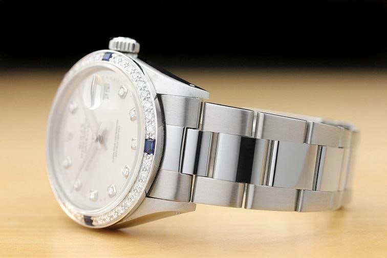 MENS ROLEX DATEJUST 18K WHITE GOLD SAPPHIRE DIAMOND STEEL WATCH 16014 - 4