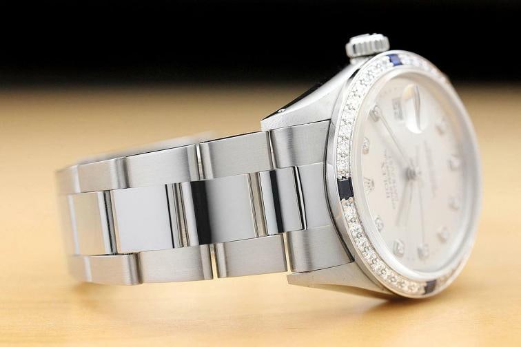 MENS ROLEX DATEJUST 18K WHITE GOLD SAPPHIRE DIAMOND STEEL WATCH 16014 - 6
