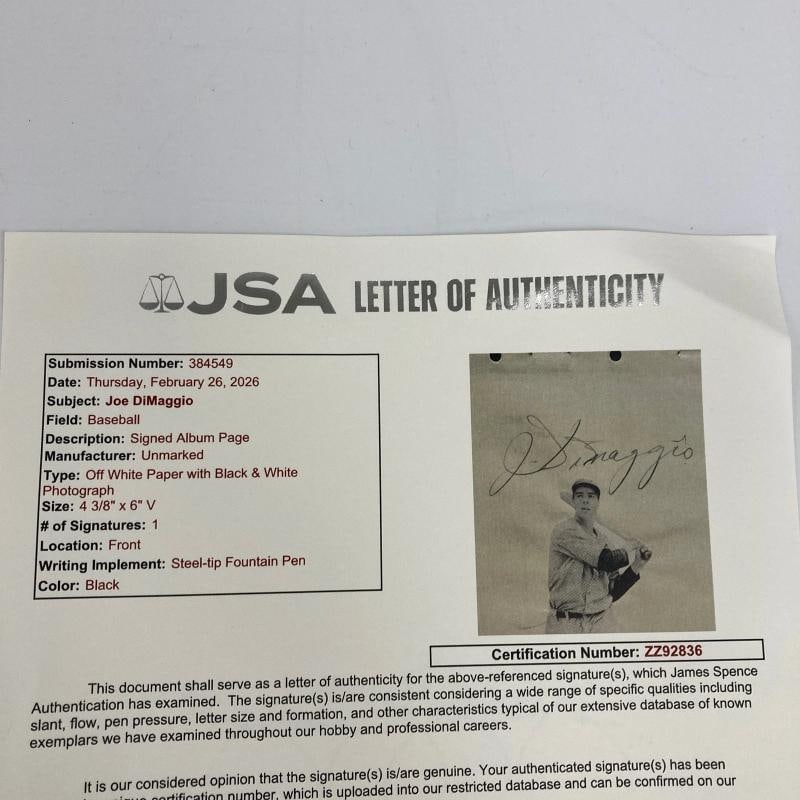Joe Dimaggio 1930's Rookie Era Signed Album Page JSA COA - 5