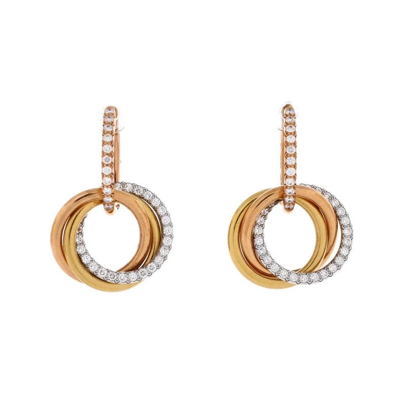 Cartier Trinity Hoop Dangle Earrings 18K Tricolor Gold with Diamonds: Condition: Pre-owned - Good,Brand: Cartier,Main Stone: Diamond,Metal: 18K Tri Colored Gold,Metal Purity: 18K,Style: Hoop,Type: Earrings,Color: Tricolor Gold,Material: 18K Pink Gold, 18K White Gold, 18