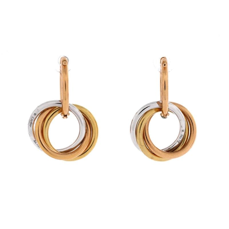 Cartier Trinity Hoop Dangle Earrings 18K Tricolor Gold with Diamonds - 3