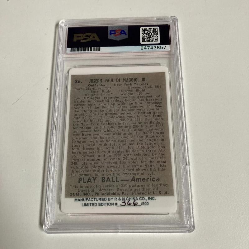 1939 Play Ball Joe Dimaggio "Yankee Clipper" Signed Porcelain Baseball Card PSA - 2