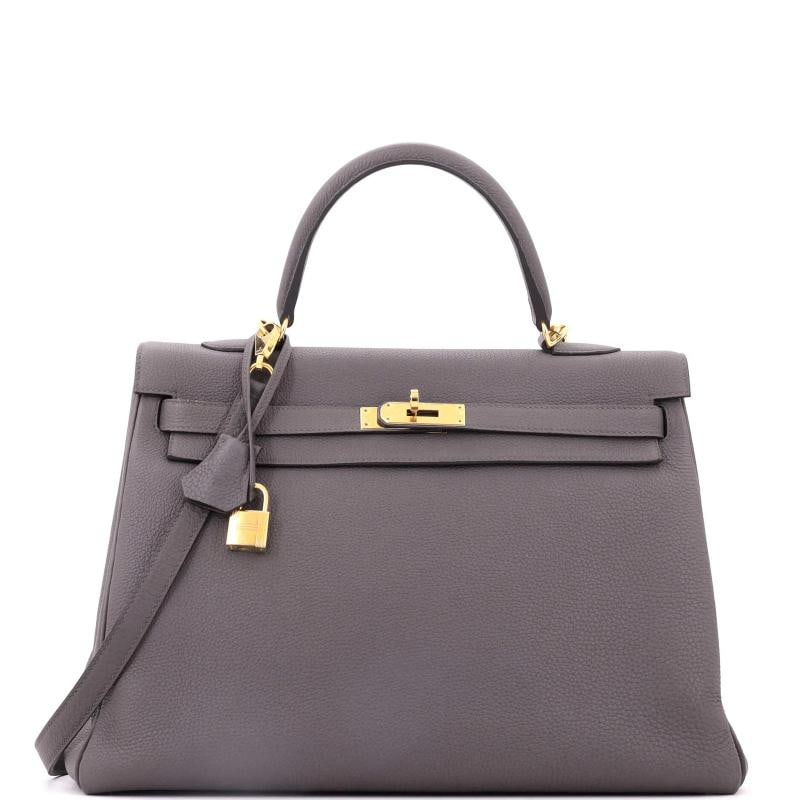 Hermes Kelly Handbag Grey Togo with Gold Hardware 35: Condition: Pre-owned - Good,Brand: Hermes,Exterior Material: Leather,Style: Top Handle,Exterior Color: Gray,Department: Women,Size: 35,Accessories: Lock, Clochette, Keys, With Strap Condition: Very Go