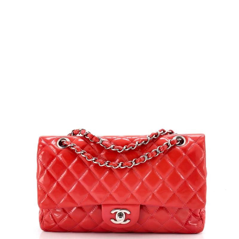 Chanel Classic Double Flap Bag Quilted Patent Medium: Condition: Pre-owned - Good,Brand: Chanel,Exterior Material: Patent Leather,Style: Shoulder Bags,Exterior Color: Pink,Department: Women,Size: Medium,Accessories: Authenticity Card