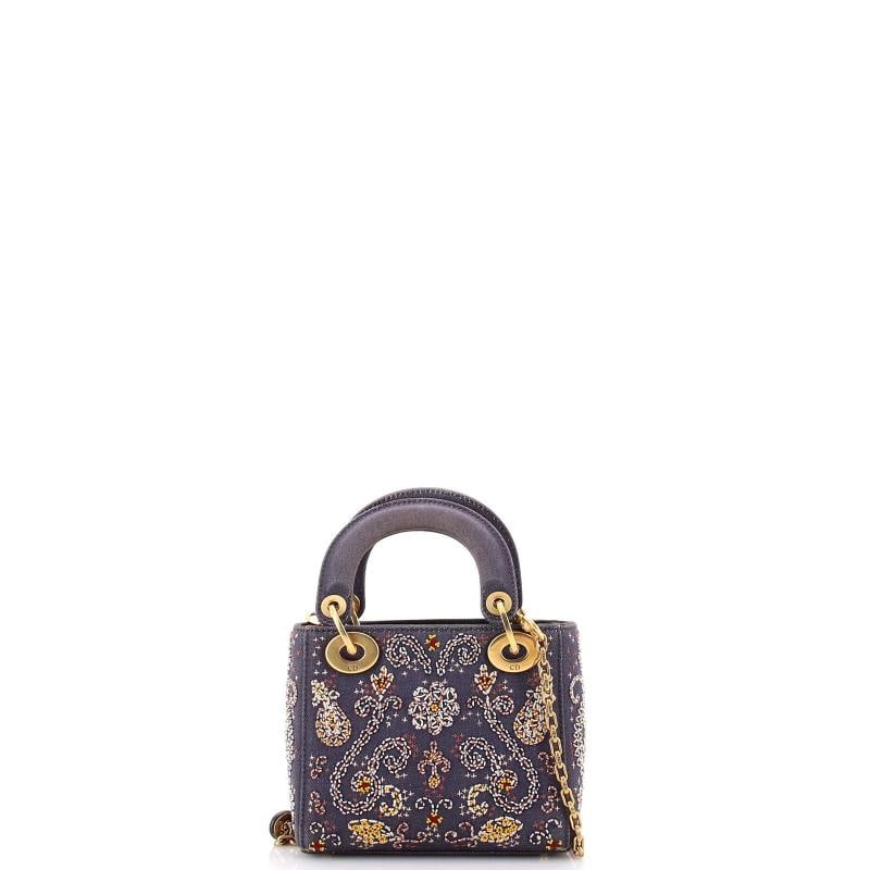 Christian Dior Lady Dior Chain Bag Beaded Denim Mini - 3