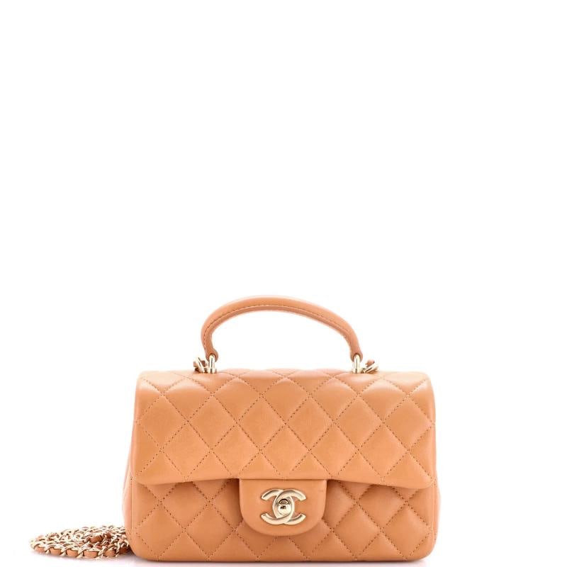 Chanel Classic Single Flap Top Handle Bag Quilted Lambskin Mini: Condition: Pre-owned - Excellent,Brand: Chanel,Exterior Material: Leather,Style: Shoulder Bags,Exterior Color: Neutral,Department: Women,Size: Mini,Accessories: Dust Bag