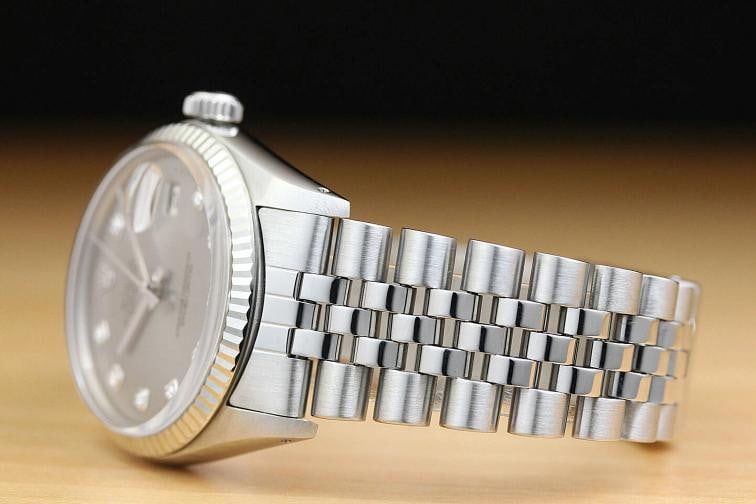 MENS ROLEX DATEJUST 16014 GRAY DIAMOND 18K WHITE GOLD STAINLESS STEEL WATCH - 4