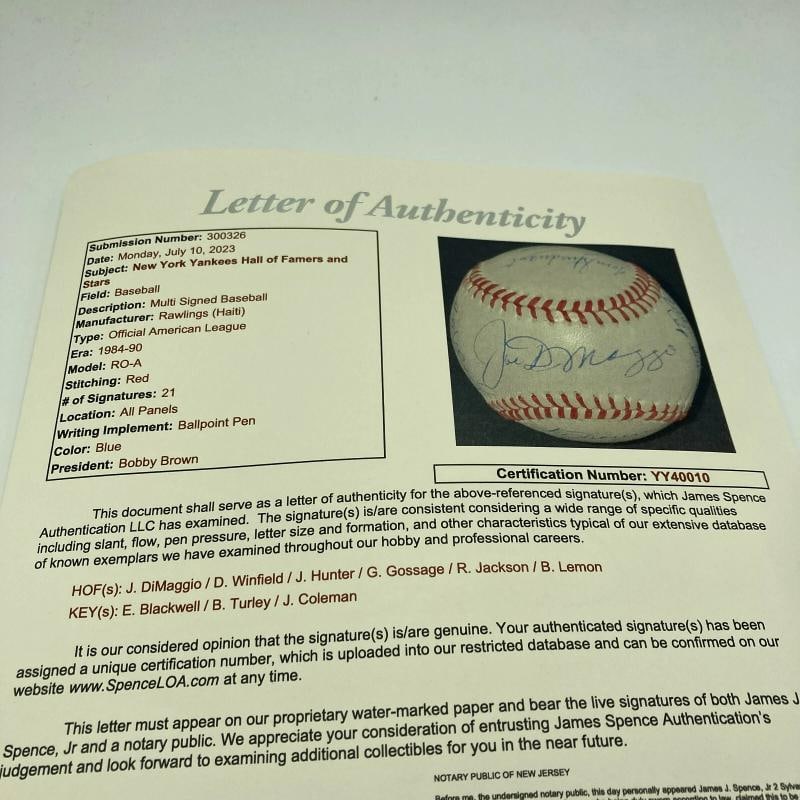 Joe Dimaggio Reggie Jackson New york Yankees Legends Multi Signed Baseball JSA - 8