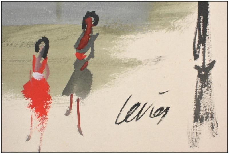 Charles Levier Original Gouache and Acrylic Painting Figures Signed Framed Art - 5
