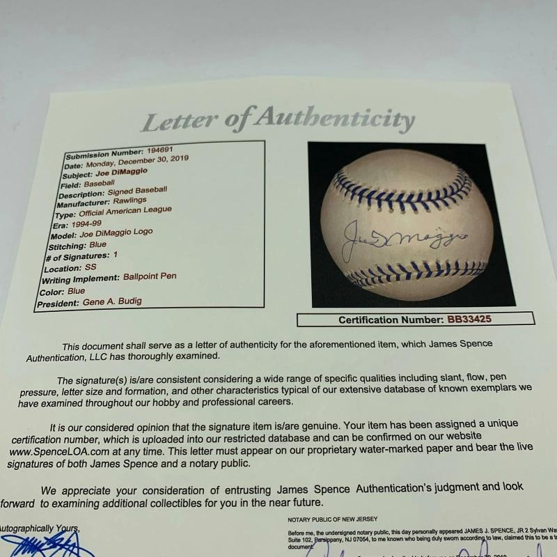 RARE Joe Dimaggio "Death Bed" Signed 1998 Joe Dimaggio Day Baseball JSA COA - 6