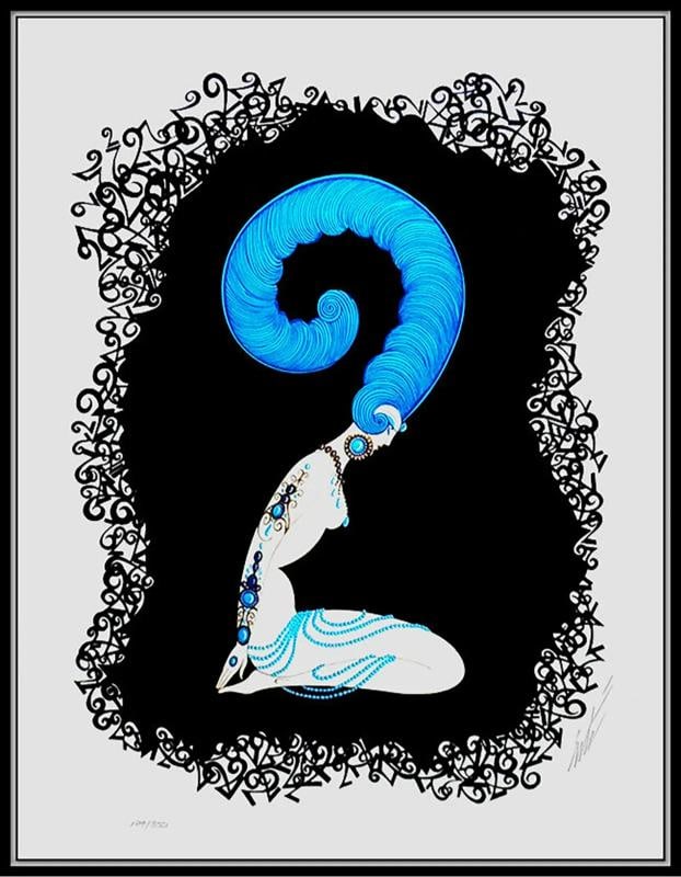 Erte Embossed Numeral 2 Color Serigraph Female Figure Hand Signed Framed Artwork - 2