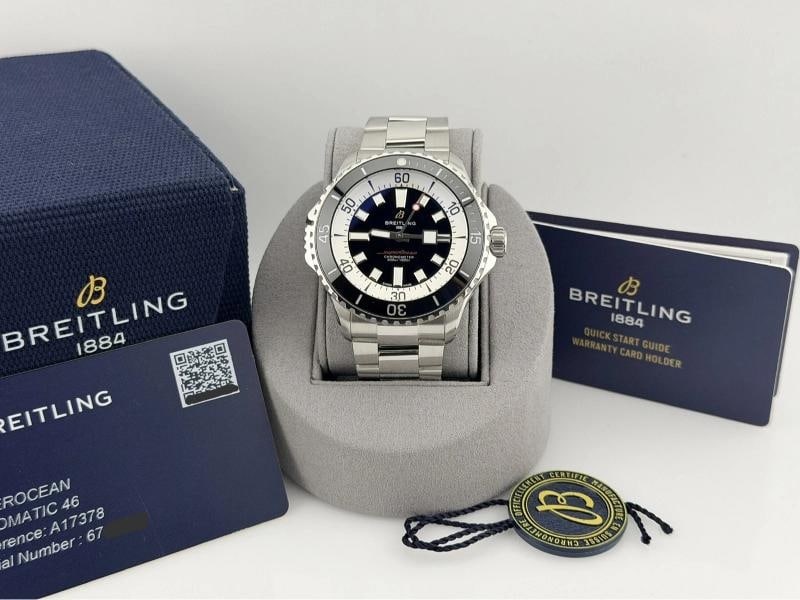 Breitling Superocean Automatic A17378 46mm Black Dial Stainless Steel Box Paper: Condition: Pre-owned - Excellent,Bezel Color: Black,Year Manufactured: 2020-Now,Band/Strap: Bracelet,Case Color: Silver,Department: Men,Watch Shape: Round,Style: Diver, Luxury, Sport,Case Size: 46 mm,