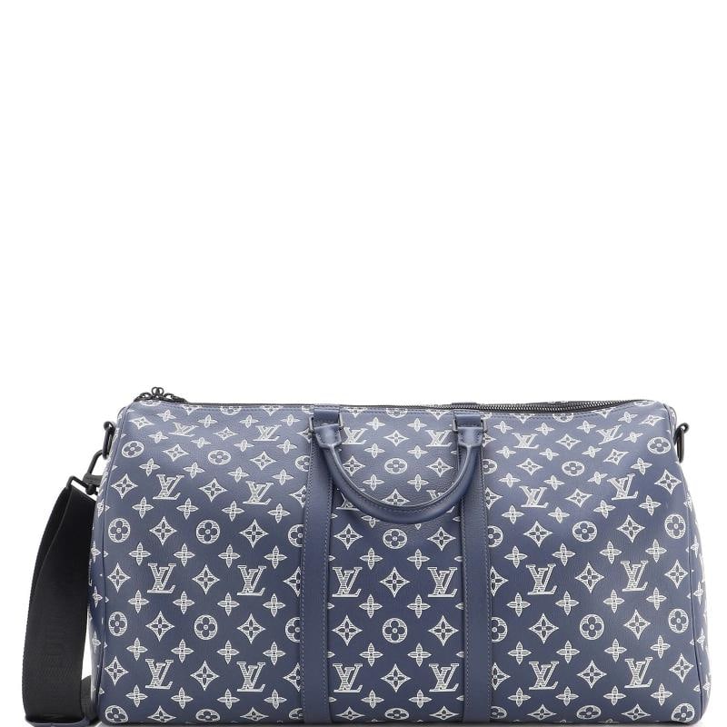 Louis Vuitton Keepall Bandouliere Bag Monogram Shadow Leather 50: Condition: Pre-owned - Excellent,Brand: Louis Vuitton,Exterior Material: Leather,Style: Duffles,Exterior Color: Blue,Department: Women,Size: 50,Accessories: Dust Bag, With Strap
