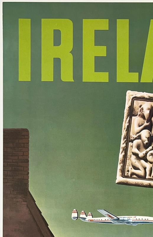 IRELAND FLY TWA Original Vintage Poster Trans World Airline Travel Dublin LINEN - 2