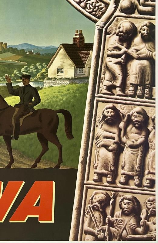 IRELAND FLY TWA Original Vintage Poster Trans World Airline Travel Dublin LINEN - 5