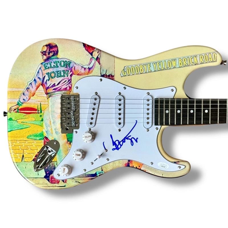 Bernie Taupin Signed Guitar Custom Graphics JSA COA Elton John Goodbye Yellow: Industry: Music,Signed: Yes,Autograph Authentication: James Spence (JSA),Object Type: Guitar & Guitar Pick,Original/Reproduction: Original,Country of Origin: United States