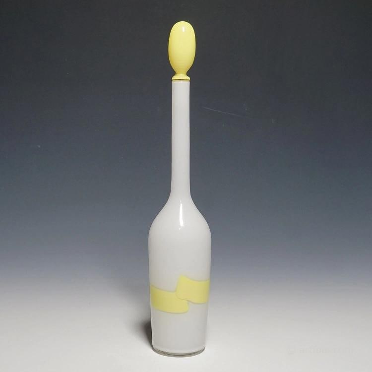 Venini Art Glass Bottle with Fasce Decoration in Yellow, Murano 1950s - 2