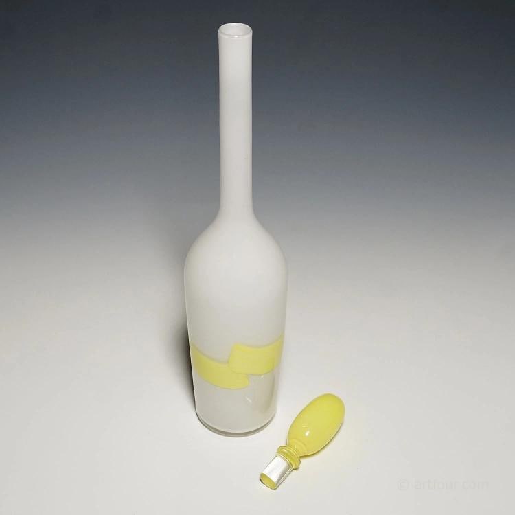 Venini Art Glass Bottle with Fasce Decoration in Yellow, Murano 1950s - 6
